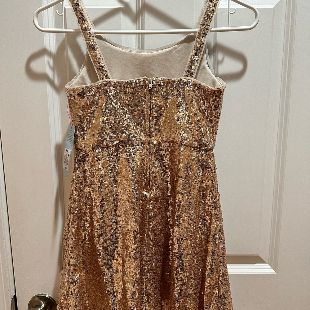 NEW Cat & Jack Girl’s Gold Sequin Dress with Black Velvet Bow sz. 8 - Picture 3 of 7
